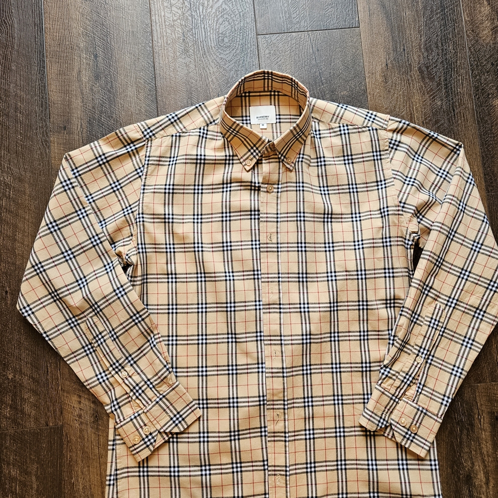 Burberry Tan and Black Plaid Men's Shirt